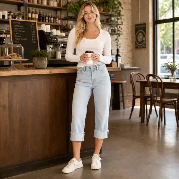 PAIGE Cindy Crop Straight Jeans 24 Light Wash High Rise Straight Leg Raw Hem - Picture 1 of 7